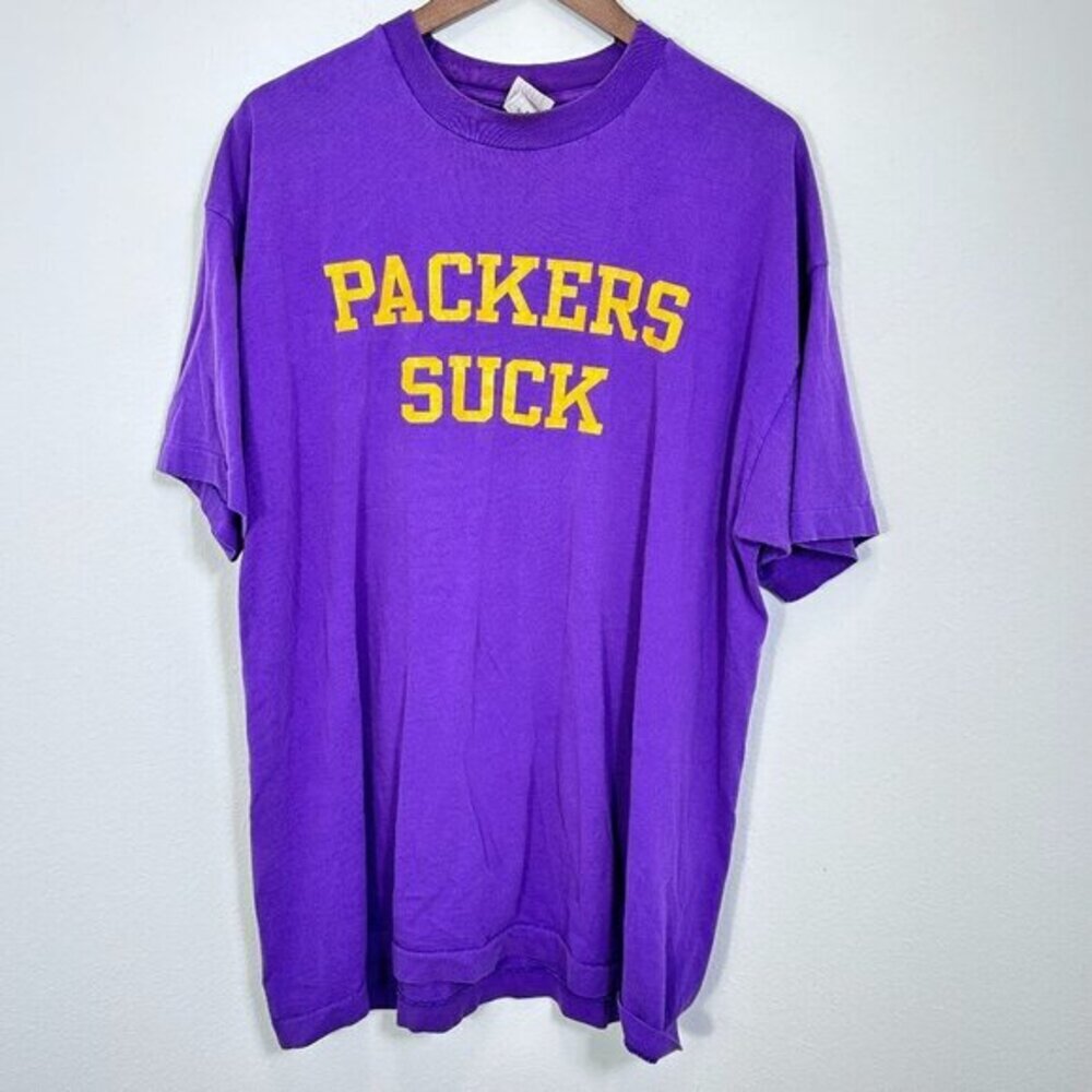 Vintage Single Stitch Minnesota Vikings Packers Suck Purple Gold‎ Tee Shirt 2X